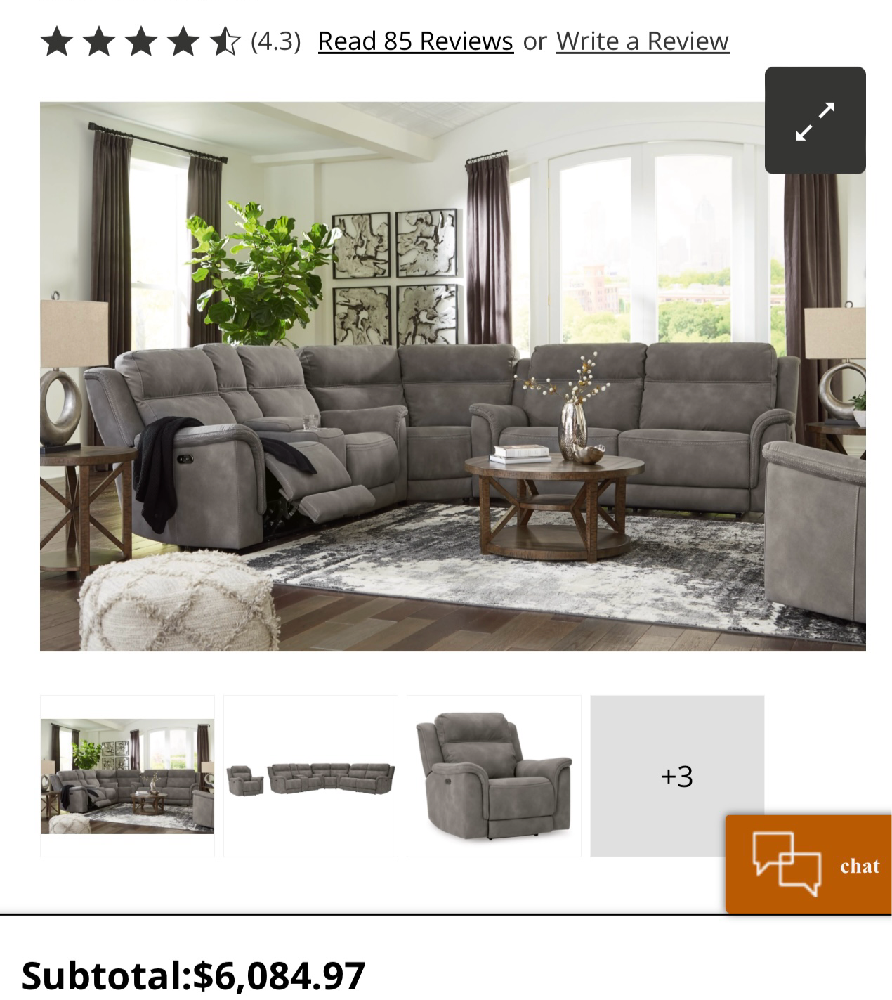 Fabric dual power reclining, three-piece sectional with recliner
